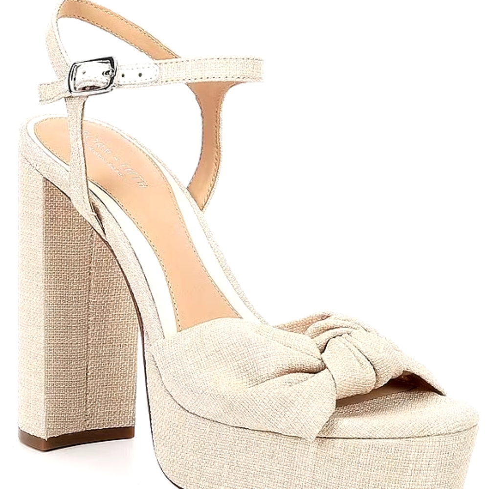 Born on Fifth Laurie Linen Knotted Ankle Strap Platform Dress Sandals
